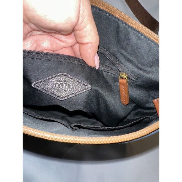 Fossil Colorblock Crossbody Bag Black Cream Leather Messenger Adjustable Strap - Picture 3 of 11